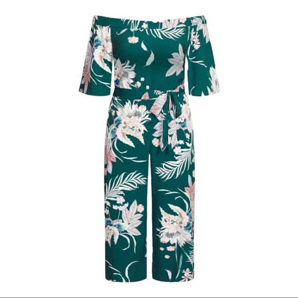 City Chic Jumpsuit in Emerald Amazon Lily Print - Picture 2 of 8